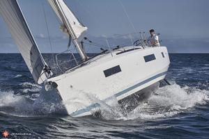 Bow on with the chine and twin rudders visible - Jeanneau Sun Odyssey 440 photo copyright Bertrand Duquenne taken at  and featuring the  class