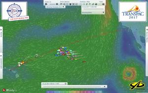 YB tracker shows the fleet dove south and are now being lifted north back towards rhumb line. Meanwhile the lead multihulls are about to finish in race record time. photo copyright YB Tracking taken at  and featuring the  class