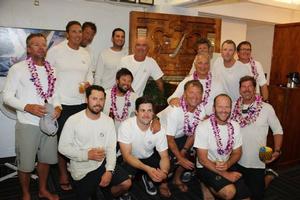 Rio 100 crew poses with the Barn Door Trophy - 2017 Transpac Race photo copyright David Liivingston / TPYC taken at  and featuring the  class