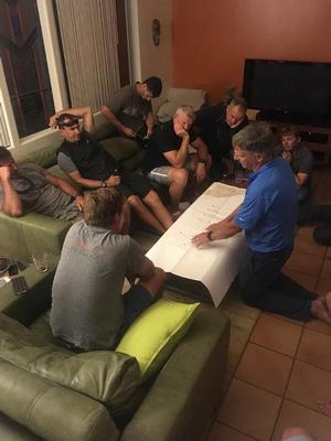 Comanche navigator Stan Honey briefing the crew on the team's strategy prior to the start photo copyright Justin Clougher taken at  and featuring the  class
