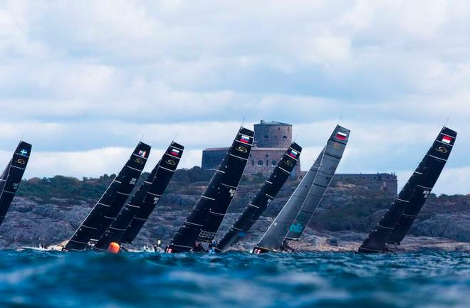 The fleet battles through a choppy seaway in Marstrand – RC44 Marstrand World Championship ©  Pedro Martinez / Martinez Studio / RC44