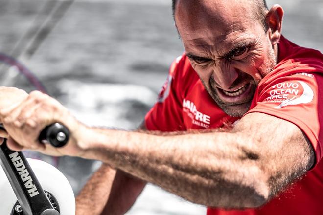 MAPFRE skipper Xabi Fernández grinding during Leg Zero – Volvo Ocean Race ©  Ugo Fonolla / Volvo Ocean Race