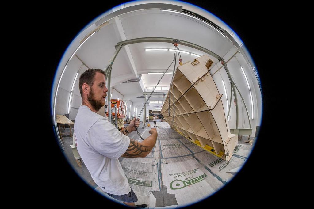 Super 60 Mock-up in the Boatyard, Lisbon, Portugal. Volvo Ocean Race 2017-18. photo copyright  Brian Carlin / Volvo Ocean Race taken at  and featuring the  class