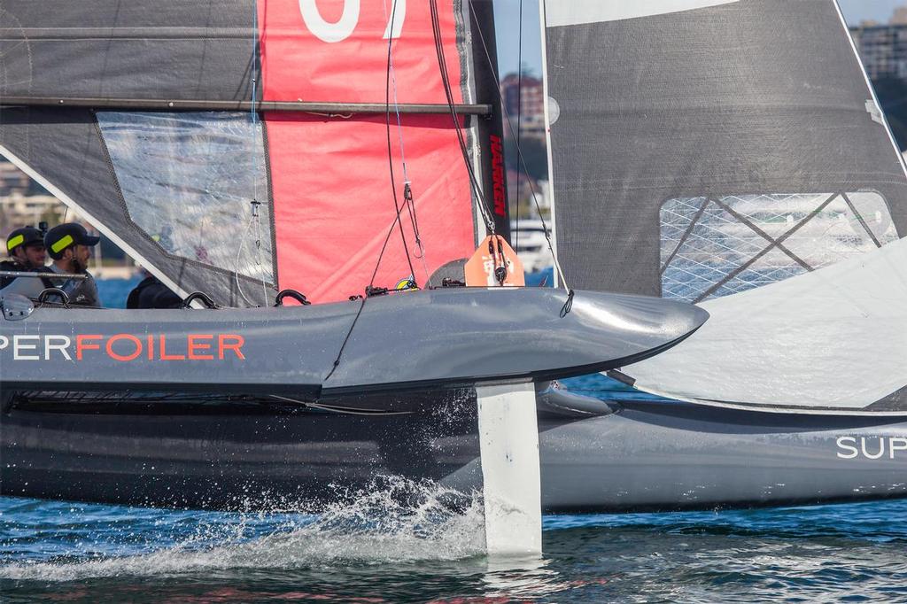 Riding out of the water in barely six knots of breeze. - SuperFoiler photo copyright  John Curnow taken at  and featuring the  class