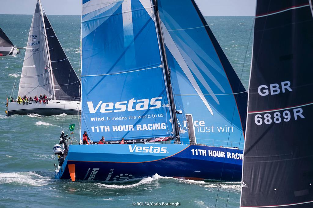 Race Start - Vestas 11th Hour Racing, Sail No: USA 0, Class: Volvo 65, Owner: Volvo Ocean Race, Type: VOR 65 - 2017 Rolex Fastnet Race ©  Rolex / Carlo Borlenghi http://www.carloborlenghi.net