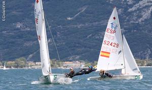 Ariadni-Papaskevi Spanaki and Myrto Papadopoulou (GRE) – Giulietta Lang and Tess Provenzal (ESP) – 420 and 470 Junior European Championship photo copyright  Elena Giolai/Fraglia Vela Riva taken at  and featuring the  class