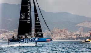 The Swiss Realteam with Palma's famous cathedral – Copa del Rey MAFPRE photo copyright Jesus Renedo / GC32 Racing Tour taken at  and featuring the  class