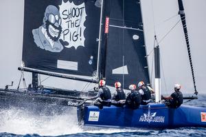 Naofumi Kamei's Mamma Aiuto! has a new mainsail design depicted the Japanese cartoon strip hero after which their boat is named – Copa del Rey MAFPRE photo copyright Jesus Renedo / GC32 Racing Tour taken at  and featuring the  class
