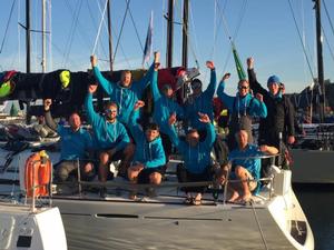 A tired but elated crew on Nick and Suzi Jones' First 44.7 Lisa, skippered by RORC Commodore Michael Boyd – Rolex Fastnet Race photo copyright RORC taken at  and featuring the  class