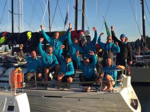 A tired but elated crew on Nick and Suzi Jones' First 44.7 Lisa, skippered by RORC Commodore Michael Boyd – Rolex Fastnet Race photo copyright RORC taken at  and featuring the  class