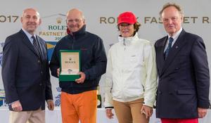 Rolex UK, David Cutler, Didier Gaudoux and Mrs Gaudoux, Michael Boyd RORC Commodore – Rolex Fastnet Race photo copyright  Rolex / Carlo Borlenghi http://www.carloborlenghi.net taken at  and featuring the  class