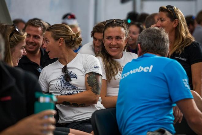 Francesca Clapcich and Annalisae Murphy from Turn the Tide on Plastic at the Volvo Ocean Race Sustainability Training on 30 September 2017 in Lisbon ©  Jen Edney / Volvo Ocean Race