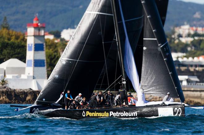 John Bassadone's Peninsula Petroleum leads the fleet at the top mark - 2017 RC44 Cascais Cup ©  Pedro Martinez / Martinez Studio / RC44