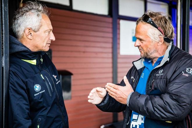 Germany's team manager Michael Tarabochia talks with Finland skipper Kenneth Helen – Nord Stream Race ©  Lars Wehrmann / Nord Stream Race