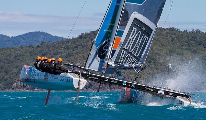 Line Honours dominator Boatworks lifts a leg - Australian Multihull Championships © Peter Hackett