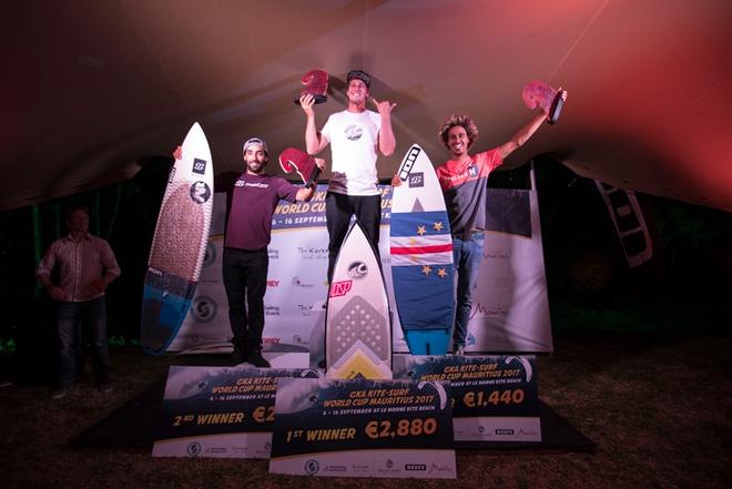 Mauritius men's podium – GKA Kite-Surf World Tour ©  Ydwer van der Heide