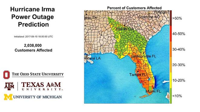 Potential Power Outages - (Univ. of Michigan, Ohio State University, Texas A and M) © The Weather Channel