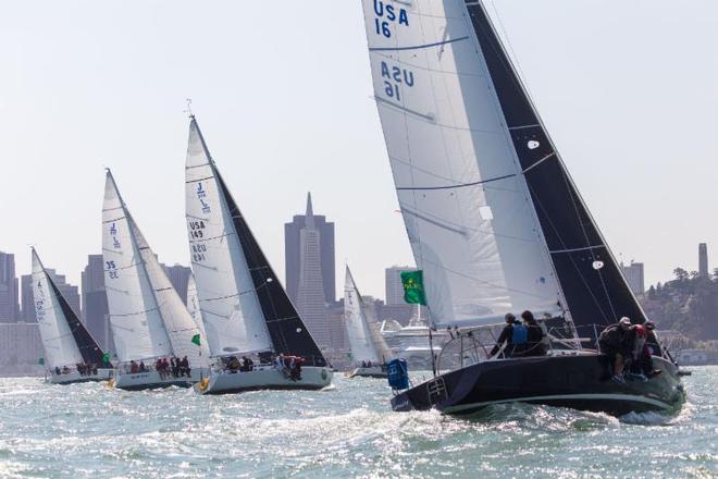 J/105 fleet sailing upwind in the first race on Friday, September 15 - Rolex Big Boat Series 2017 © Sharon Green / Rolex