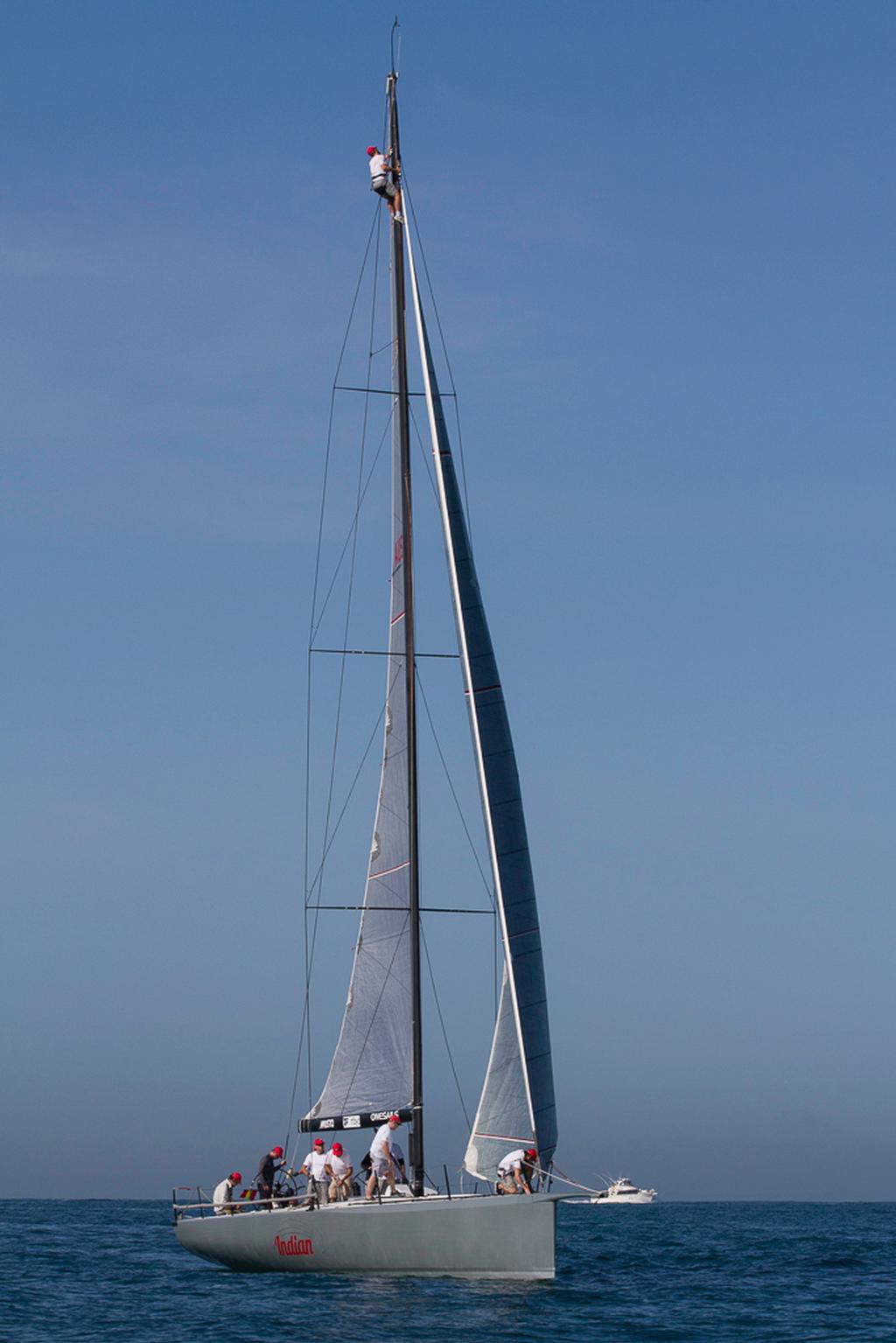 Craig Carter's Indian had a man up the mast before the start - George Law Memorial Race photo copyright Bernie Kaaks taken at  and featuring the  class