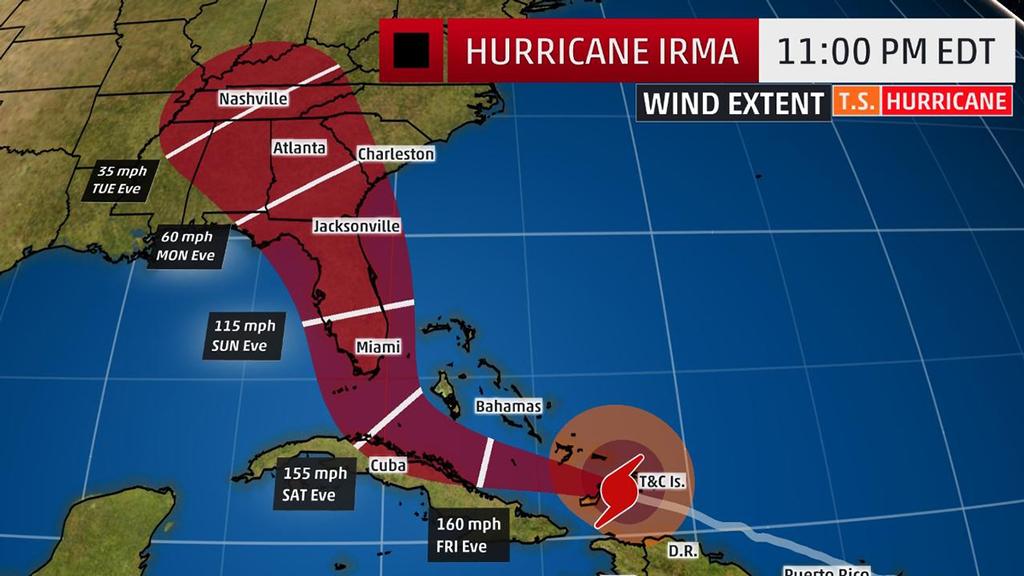 Projected Path - The red-shaded area denotes the potential path of the center of the tropical cyclone. Note that impacts (particularly heavy rain, high surf, coastal flooding) with any tropical cyclone may spread beyond its forecast path. © The Weather Channel