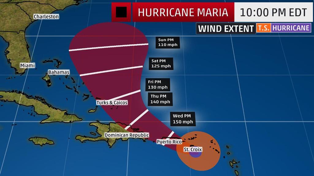 Projected Path - The red-shaded area denotes the potential path of the center of the tropical cyclone. Note that impacts (particularly heavy rain, high surf, coastal flooding) with any tropical cyclone may spread beyond its forecast path. © The Weather Channel