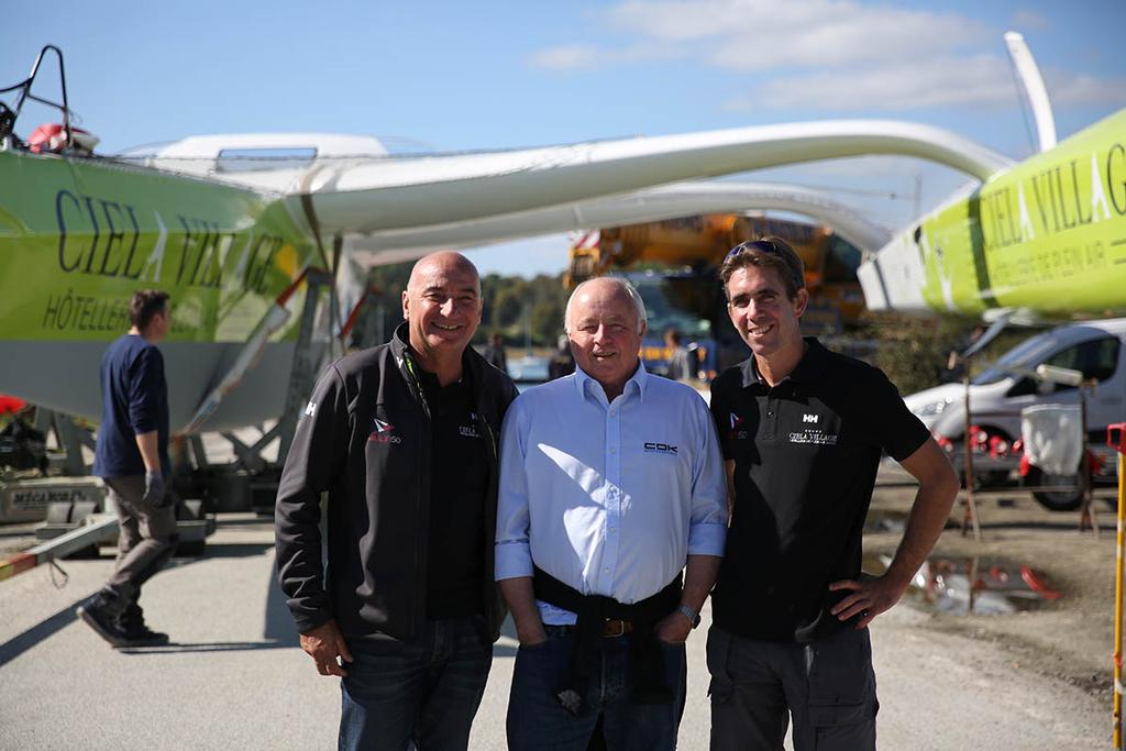 Thierry Bouchard, skipper Philippe Facque, CEO CDK Technologies Olivier Krauss, co-skipper © CDK / B.Philippe