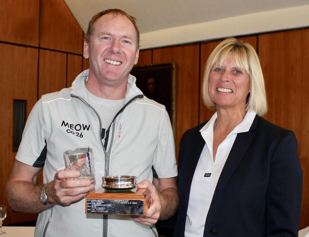 Chris Charlesworth, skipper of Meow, is presented with the Contessa 26 National Championship Trophy by Royal Southern Yacht Club Commodore, Karen Henderson-Williams - 2017 Royal Southern Yacht Club Summer Series ©  Louay Habib / RSrnYC