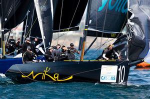 Team Nika won the first race today and came close to claiming the second photo copyright  Pedro Martinez / Martinez Studio / RC44 taken at  and featuring the  class