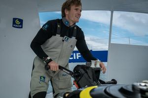 François Gabart aboard the MACIF trimaran photo copyright  Yann Riou / Macif taken at  and featuring the  class