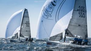 Igor Rytov's RUSSIAN BOGATYRS (RUS-898) and Bob Moran's BOBSLED (USA-280) blast downwind. photo copyright Barracuda Communication taken at  and featuring the  class