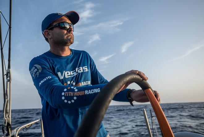 Charlie Enright (USA) driving on Day 5 – Volvo Ocean Race ©  James Blake / Volvo Ocean Race