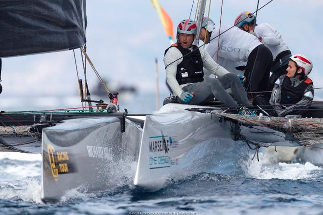 Day 3 – Contact! Argo and Malizia - Yacht Club de Monaco come together at a leeward mark rounding – Marseille One Design ©  Gilles Martin-Raget / GC32 Racing Tour