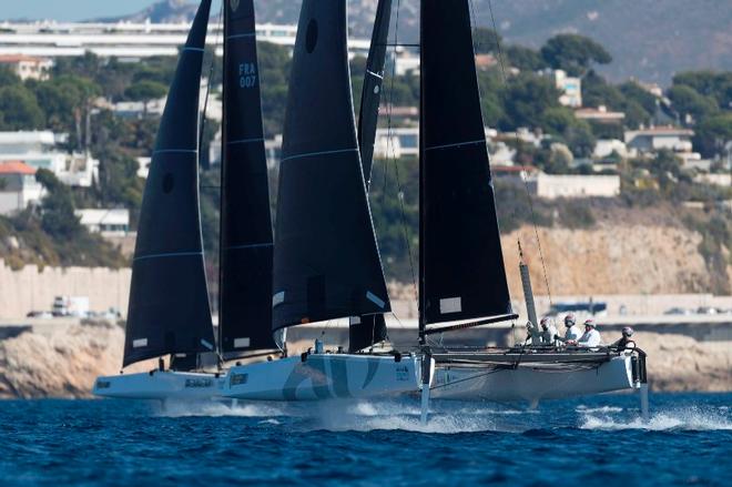 Argo chases Erik Maris' Zoulou in practice racing prior to Marseille One Design ©  Gilles Martin-Raget / GC32 Racing Tour