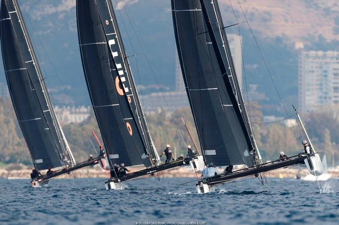 Day 3 – Different crew positioning techniques for light day at Marseille One Design ©  Gilles Martin-Raget / GC32 Racing Tour