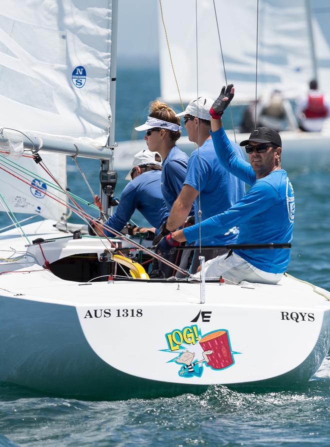 The Black Jack sailors back on the little boats, Mark Bradford, Vaughan Prentice, Carissa Bridge, Darren Hutchison. - 2017 Etchells Queensland State Championship © Kylie Wilson / positiveimage.com.au