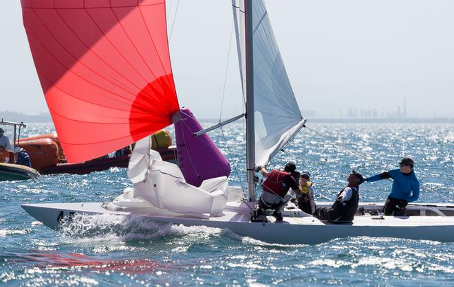 Race Seven and regatta winners, The Cure, David Clark, Ray Smith, Alan Smith, Mitchell Luxton. - 2017 Etchells Queensland State Championship © Kylie Wilson / positiveimage.com.au