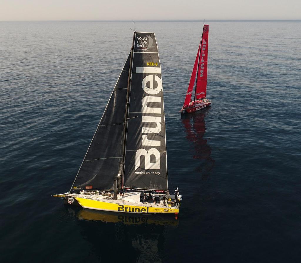 Prologue start onboard Brunel. Drone shots. Race Start to Alicante. Photo by Rich Edwards/Volvo Ocean Race. 09 October, 2017 photo copyright Volvo Ocean Race http://www.volvooceanrace.com taken at  and featuring the  class