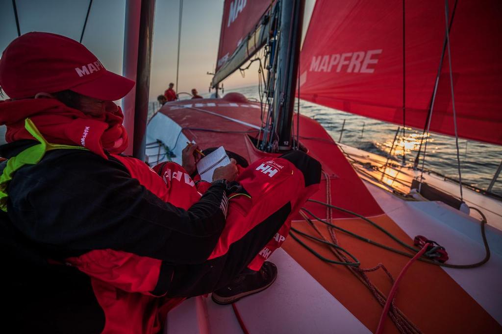 Leg Zero, Prologue, Tuesday Oct. 10  Position Report on-board MAPFRE. Photo by Jen Edney/Volvo Ocean Race. 10 October, 2017 © Volvo Ocean Race http://www.volvooceanrace.com