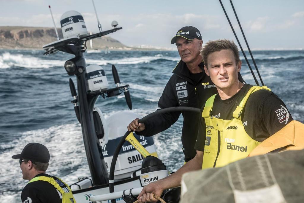 Leg 01, Alicante to Lisbon, start on board Brunel. Wet and windy start in Alicante. Photo by Martin Keruzore/Volvo Ocean Race. 22 October, 2017 ©  Martin Keruzore / Volvo Ocean Race