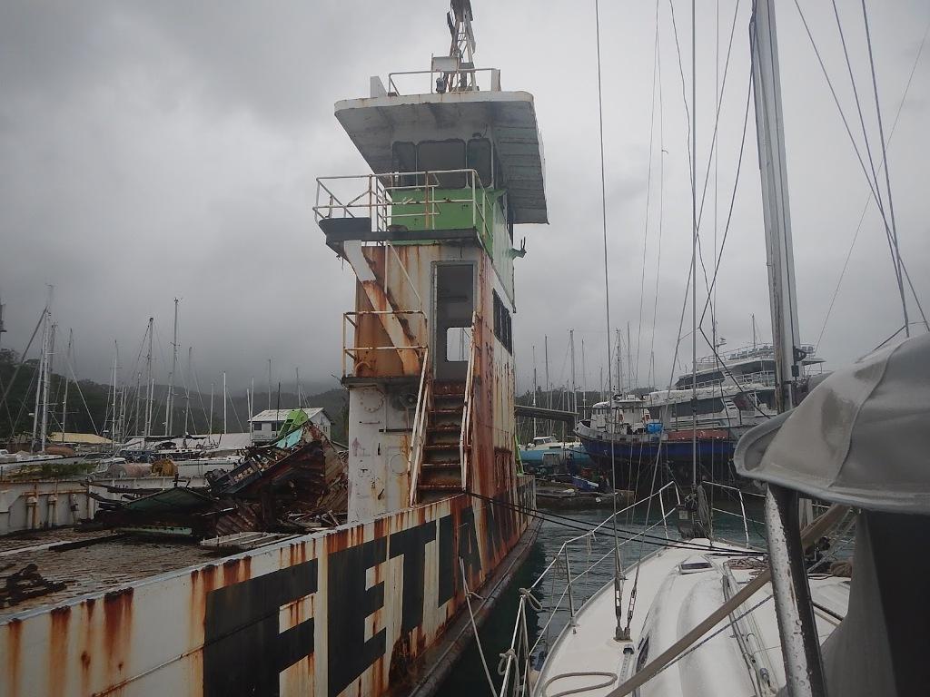 Tied to the old ferry for shelter © Freedom and Adventure