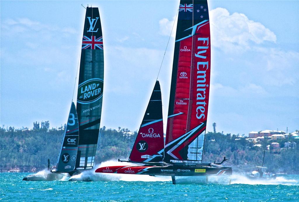 Emirates Team New Zealand and Land Rover BAR, Pre-start - Semi-Final, Day 10 - 35th America’s Cup - Bermuda  June 5, 2017 photo copyright Richard Gladwell www.photosport.co.nz taken at  and featuring the  class