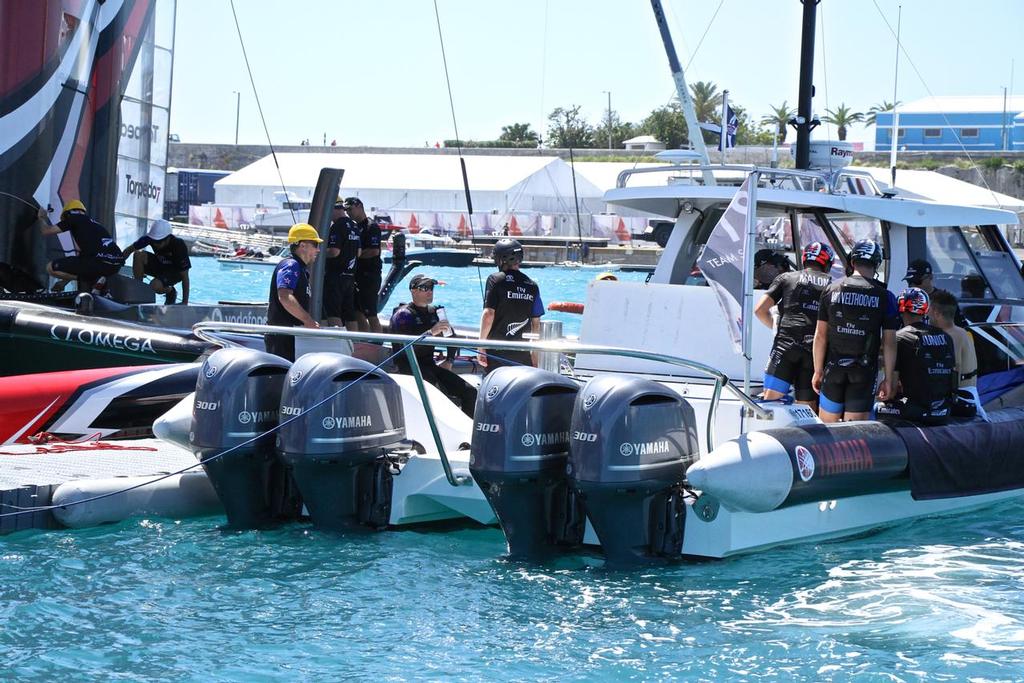 Emirates Team New Zealand used their tender with 4x300HP Yamaha's as a match racing partner on the ``back paddock`` in Auckland. photo copyright Richard Gladwell www.photosport.co.nz taken at  and featuring the  class