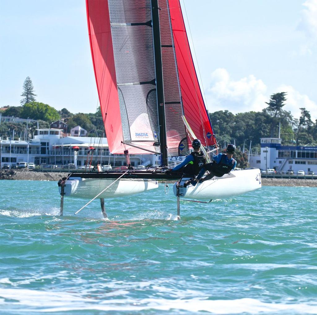 RNZYS run a High Performance program using Nacra 20’s. Auckland, February 2017 © Richard Gladwell www.photosport.co.nz