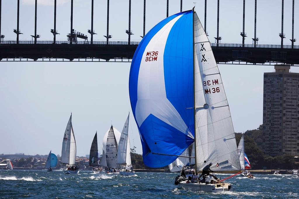 Seven Islands competitors head under Sydney Harbour Bridge - Sydney Short Ocean Racing Championship photo copyright Allan Coker taken at  and featuring the  class