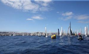 The fleet under spinnaker in a light trade wind – Mini-Transat La Boulangère photo copyright  Christophe Breschi taken at  and featuring the  class