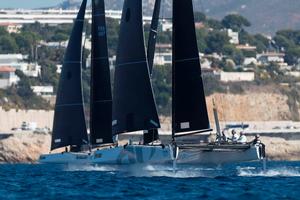 Argo chases Erik Maris' Zoulou in practice racing prior to Marseille One Design photo copyright  Gilles Martin-Raget / GC32 Racing Tour taken at  and featuring the  class