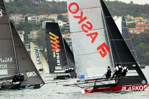 Asko Appliances held an early lead in the light wind – 18ft Skiffs Spring Championship photo copyright  Frank Quealey / Australian 18 Footers League taken at  and featuring the  class