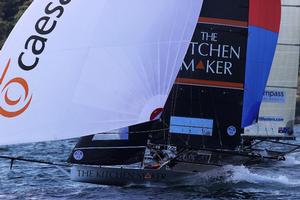 Race 4 – The Kitchen Maker and Finport on the first run – 18ft Skiffs Spring Championship photo copyright  Frank Quealey / Australian 18 Footers League taken at  and featuring the  class