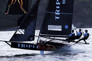 Race 4 – The Triple M crew drive their skiff at full speed – 18ft Skiffs Spring Championship photo copyright  Frank Quealey / Australian 18 Footers League taken at  and featuring the  class