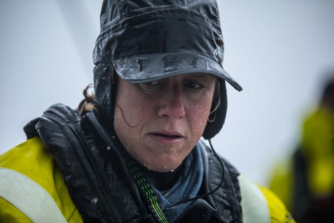 Day 15, Leg 2, Lisbon to Cape Town, A soggy Annie Lush on Team Brunel, 20 November, 2017 – Volvo Ocean Race ©  Rich Edwards / Volvo Ocean Race